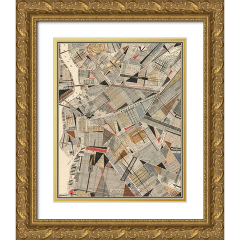 Modern Map of Brooklyn Gold Ornate Wood Framed Art Print with Double Matting by Galapon, Nikki