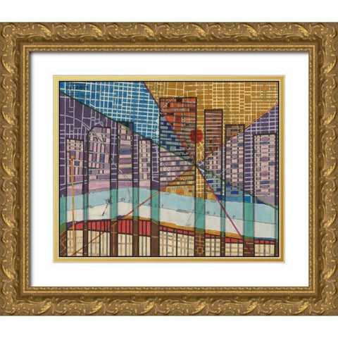 Modern Map of Detroit Gold Ornate Wood Framed Art Print with Double Matting by Galapon, Nikki