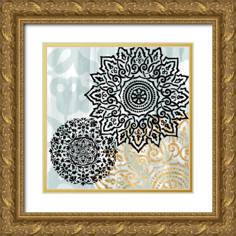 Rosettes on Aqua I Gold Ornate Wood Framed Art Print with Double Matting by Studio W