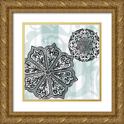 Rosettes on Aqua II Gold Ornate Wood Framed Art Print with Double Matting by Studio W