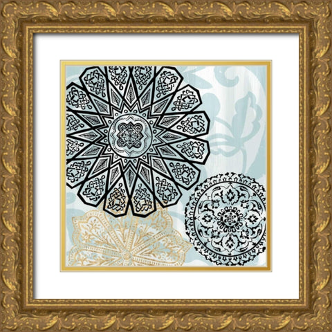 Rosettes on Aqua III Gold Ornate Wood Framed Art Print with Double Matting by Studio W