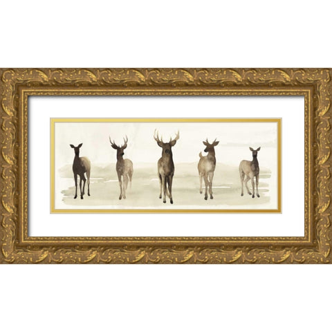 Deer Line I Gold Ornate Wood Framed Art Print with Double Matting by Popp, Grace