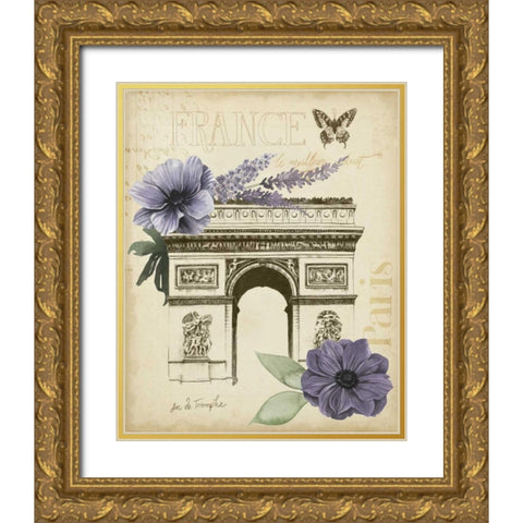 Paris Ephemera I Gold Ornate Wood Framed Art Print with Double Matting by Popp, Grace