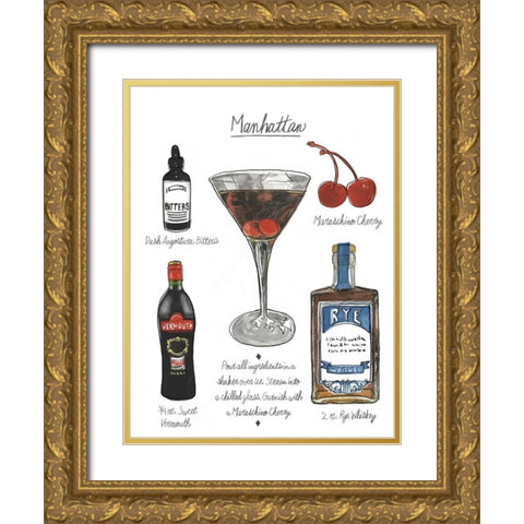 Classic Cocktail - Manhattan Gold Ornate Wood Framed Art Print with Double Matting by McCavitt, Naomi