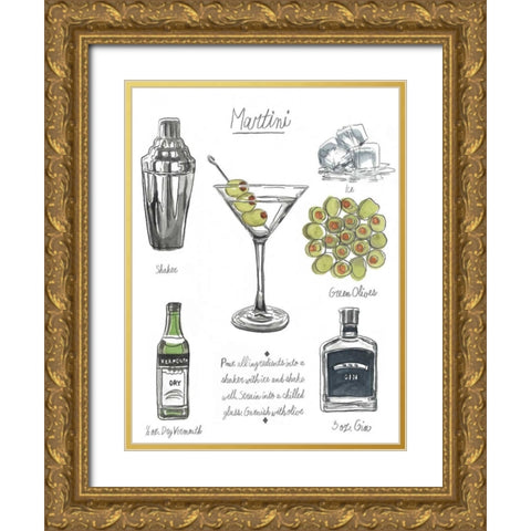 Classic Cocktail - Martini Gold Ornate Wood Framed Art Print with Double Matting by McCavitt, Naomi