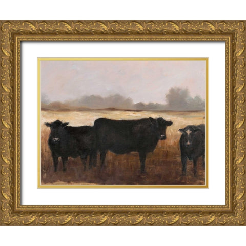 Black Cows I Gold Ornate Wood Framed Art Print with Double Matting by Harper, Ethan