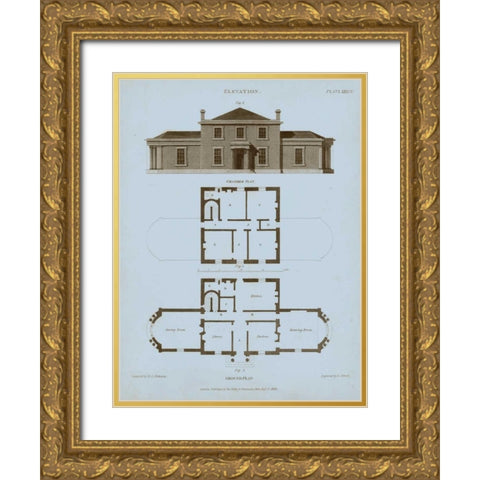 Chambray House and Plan I Gold Ornate Wood Framed Art Print with Double Matting by Kelly, Thomas