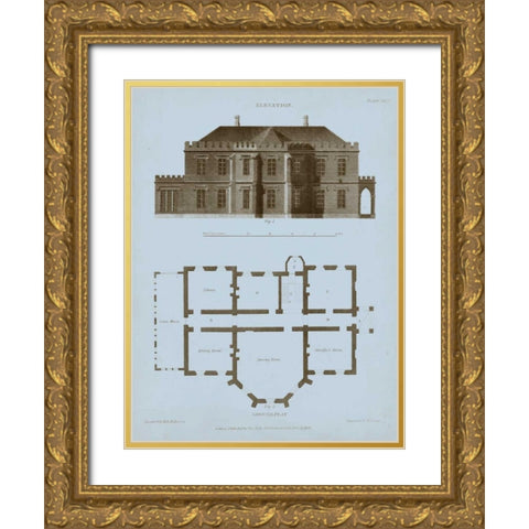 Chambray House and Plan III Gold Ornate Wood Framed Art Print with Double Matting by Kelly, Thomas