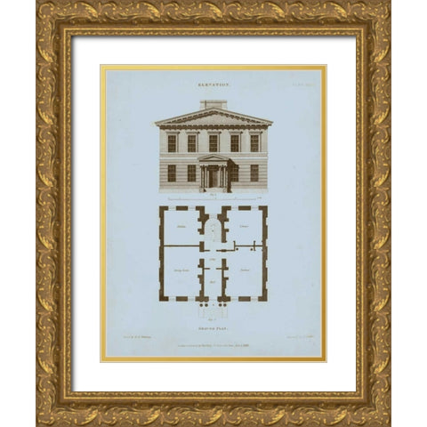Chambray House and Plan IV Gold Ornate Wood Framed Art Print with Double Matting by Kelly, Thomas