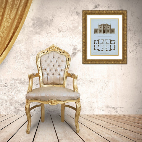 Chambray House and Plan V Gold Ornate Wood Framed Art Print with Double Matting by Kelly, Thomas