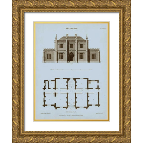 Chambray House and Plan V Gold Ornate Wood Framed Art Print with Double Matting by Kelly, Thomas