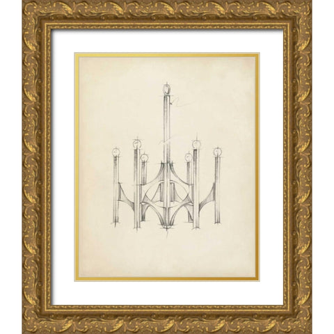 Mid Century Chandelier II Gold Ornate Wood Framed Art Print with Double Matting by Harper, Ethan