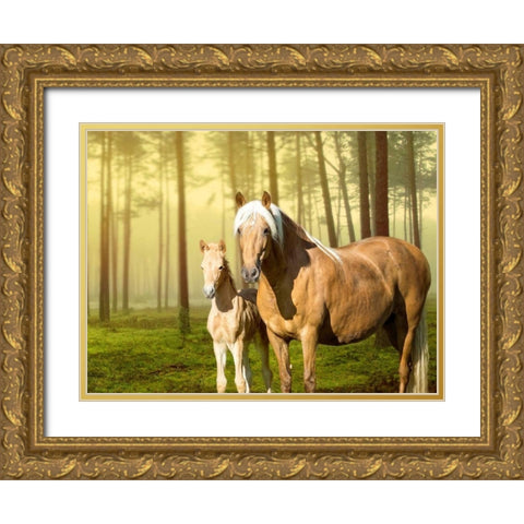 Horses in the Field II Gold Ornate Wood Framed Art Print with Double Matting by Sturgeon, Ozana