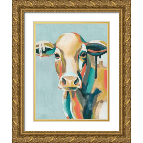 Colorful Cows I Gold Ornate Wood Framed Art Print with Double Matting by Popp, Grace