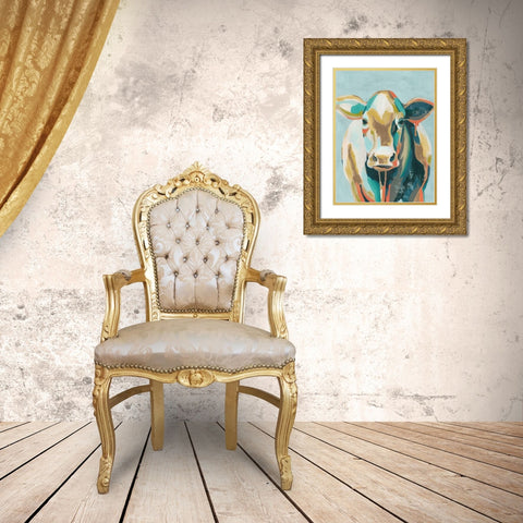 Colorful Cows II Gold Ornate Wood Framed Art Print with Double Matting by Popp, Grace
