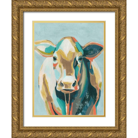 Colorful Cows II Gold Ornate Wood Framed Art Print with Double Matting by Popp, Grace
