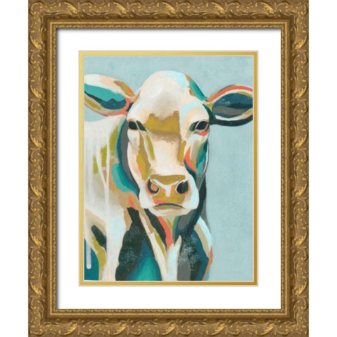 Colorful Cows III Gold Ornate Wood Framed Art Print with Double Matting by Popp, Grace