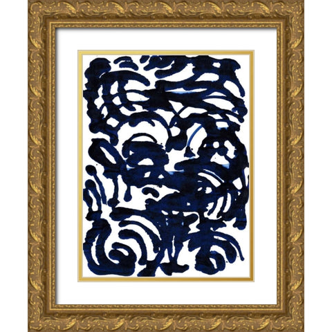 Indigo Swirls II Gold Ornate Wood Framed Art Print with Double Matting by Fuchs, Jodi