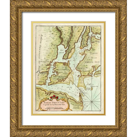 Petite Map of the Port of New York Gold Ornate Wood Framed Art Print with Double Matting by Unknown