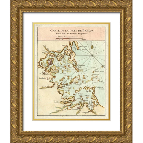 Petite Map of the Port of Boston Gold Ornate Wood Framed Art Print with Double Matting by Unknown