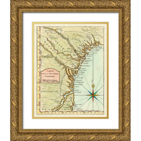 Petite Map of Georgia Gold Ornate Wood Framed Art Print with Double Matting by Unknown