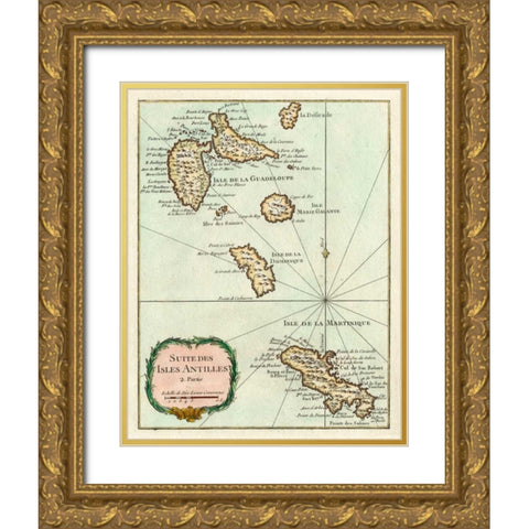 Petite Map of the Antilles Islands I Gold Ornate Wood Framed Art Print with Double Matting by Unknown