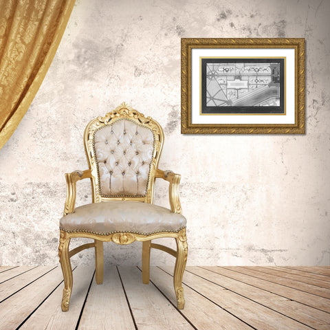 French Garden Blueprint IV Gold Ornate Wood Framed Art Print with Double Matting by Unknown