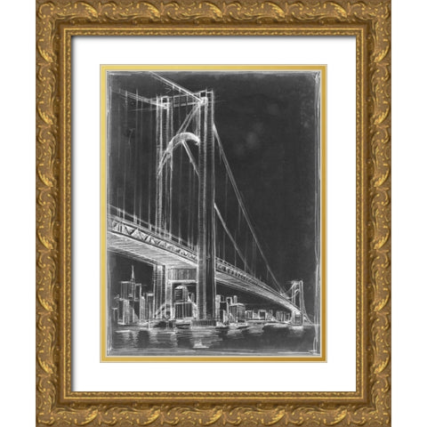 Suspension Bridge Blueprint I Gold Ornate Wood Framed Art Print with Double Matting by Harper, Ethan
