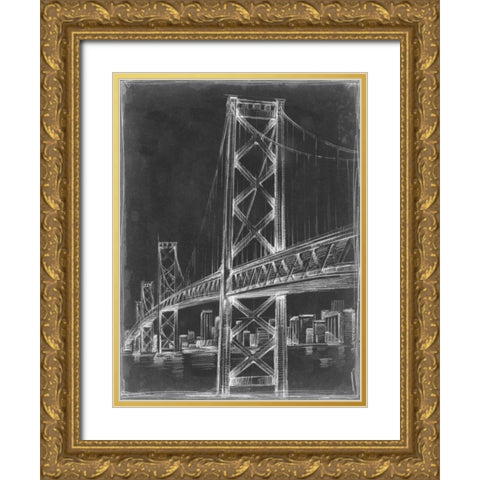 Suspension Bridge Blueprint II Gold Ornate Wood Framed Art Print with Double Matting by Harper, Ethan