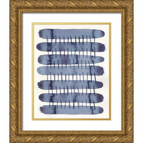Indigo Stitchy I Gold Ornate Wood Framed Art Print with Double Matting by Galapon, Nikki