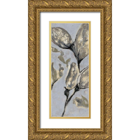 Custom Flower Bud Triptych I (ASH) Gold Ornate Wood Framed Art Print with Double Matting by Goldberger, Jennifer