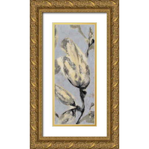 Custom Flower Bud Triptych III (ASH) Gold Ornate Wood Framed Art Print with Double Matting by Goldberger, Jennifer