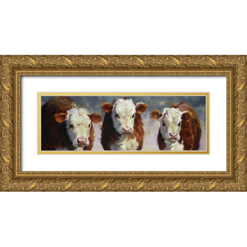 Custom Winter Calves (ASH) Gold Ornate Wood Framed Art Print with Double Matting by Hawley, Carolyne