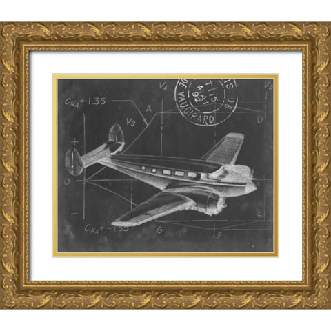 Flight Schematic IV Gold Ornate Wood Framed Art Print with Double Matting by Harper, Ethan