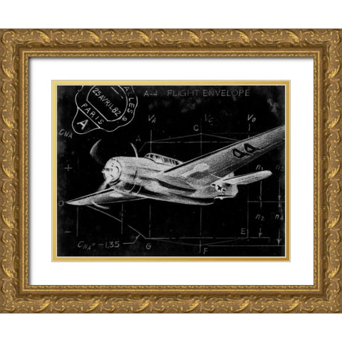 Flight Schematic II Gold Ornate Wood Framed Art Print with Double Matting by Ethan Harper