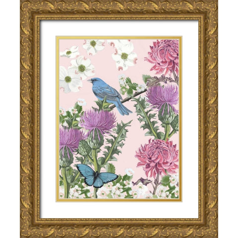 Bird Garden IV Gold Ornate Wood Framed Art Print with Double Matting by McCavitt, Naomi