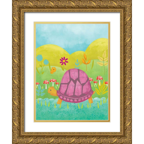 Happy Turtle II Gold Ornate Wood Framed Art Print with Double Matting by Zarris, Chariklia