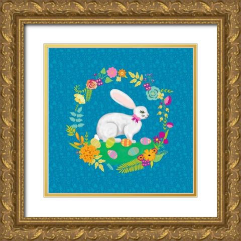 Bunny Wreath I Gold Ornate Wood Framed Art Print with Double Matting by Zarris, Chariklia