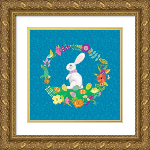 Bunny Wreath II Gold Ornate Wood Framed Art Print with Double Matting by Zarris, Chariklia