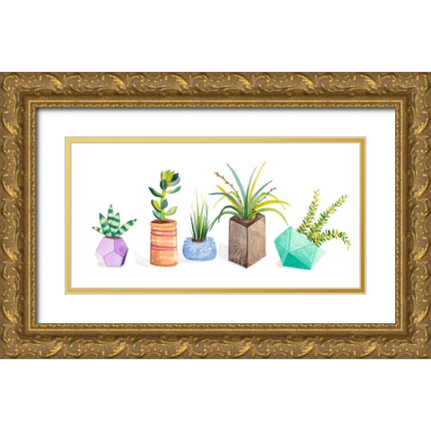 Succulent Display I Gold Ornate Wood Framed Art Print with Double Matting by Ewer, Rebekah