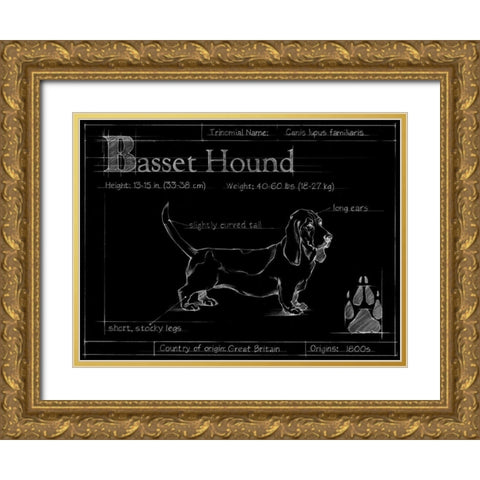 Blueprint Bassett Hound Gold Ornate Wood Framed Art Print with Double Matting by Ethan Harper