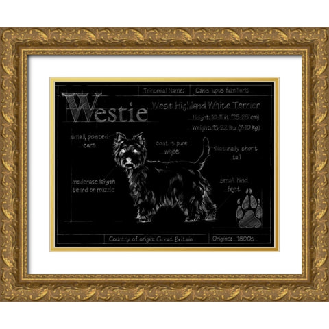 Blueprint Westie Gold Ornate Wood Framed Art Print with Double Matting by Ethan Harper