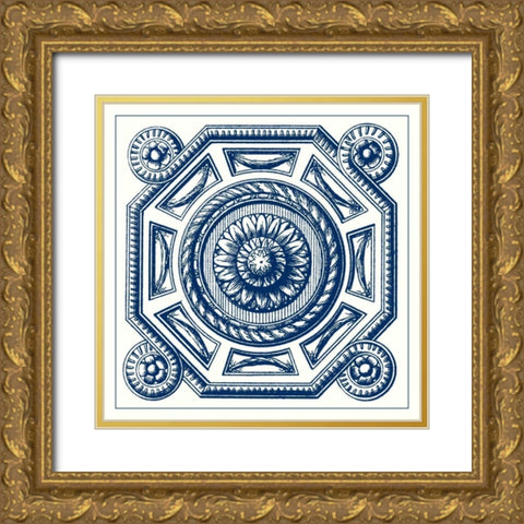 Indigo Medallion II Gold Ornate Wood Framed Art Print with Double Matting by Vision Studio