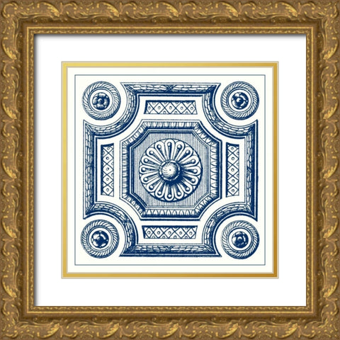 Indigo Medallion III Gold Ornate Wood Framed Art Print with Double Matting by Vision Studio