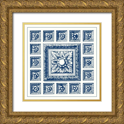 Indigo Medallion IV Gold Ornate Wood Framed Art Print with Double Matting by Vision Studio