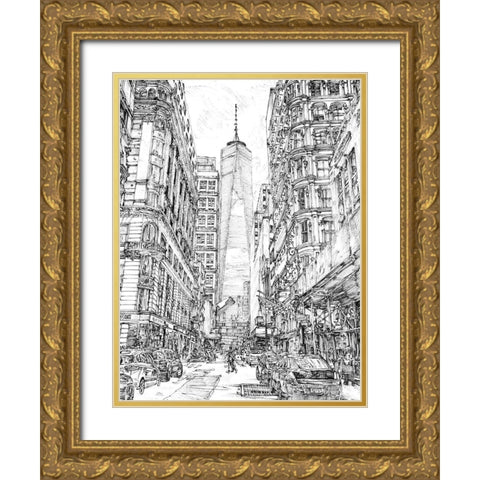 City in Black and White I Gold Ornate Wood Framed Art Print with Double Matting by Wang, Melissa