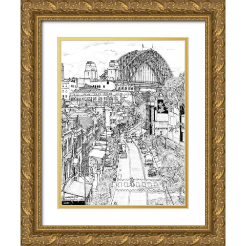 City in Black and White II Gold Ornate Wood Framed Art Print with Double Matting by Wang, Melissa