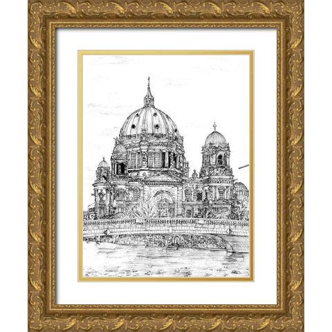 City in Black and White III Gold Ornate Wood Framed Art Print with Double Matting by Wang, Melissa