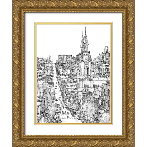 City in Black and White IV Gold Ornate Wood Framed Art Print with Double Matting by Wang, Melissa