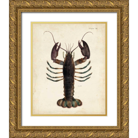 Vintage Lobster Gold Ornate Wood Framed Art Print with Double Matting by Dekay